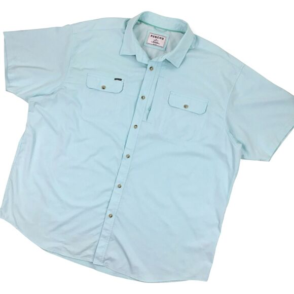 Poncho Shirt Mens 3XL Button Up Short Sleeve Magnetic Pockets Performance Blue - Picture 12 of 14